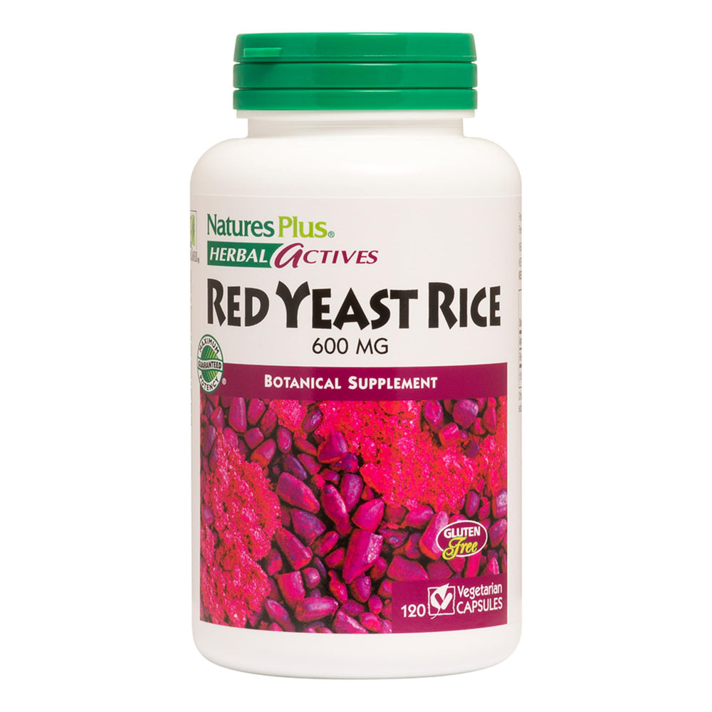 NaturesPlus Herbal Actives Red Yeast Rice bottle with vegan capsules for daily wellness