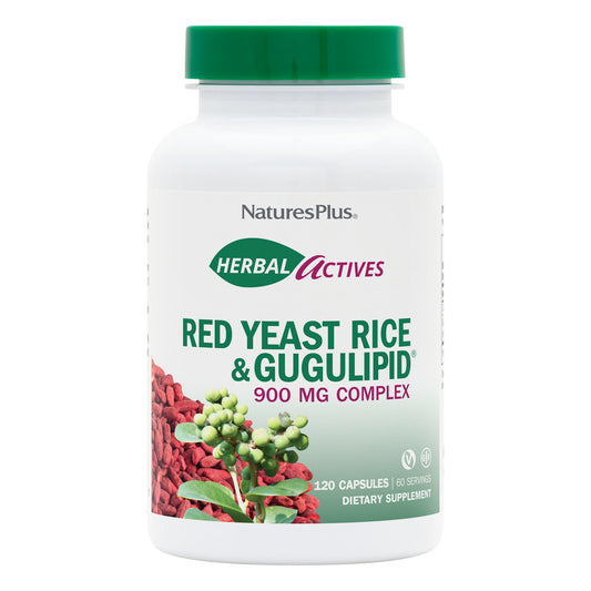 NaturesPlus Herbal Actives red yeast rice capsules on bottle support daily wellness