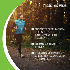 NaturesPlus Herbal Actives Resveratrol bottle label highlighting gluten-free and vegetarian features