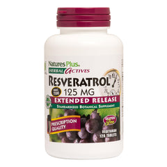 NaturesPlus Herbal Actives Resveratrol extended-release bottle demonstrates durable daily support.