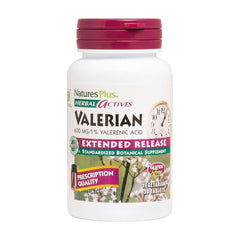NaturesPlus Herbal Actives Valerian 600mg bottle with extended-release tablets for overnight rest