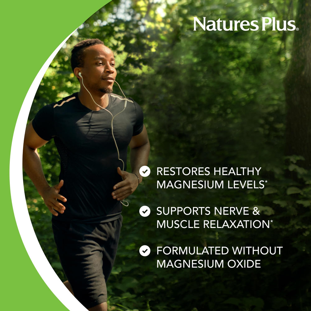 NaturesPlus KalmAssure bottle label describes magnesium glycinate benefits