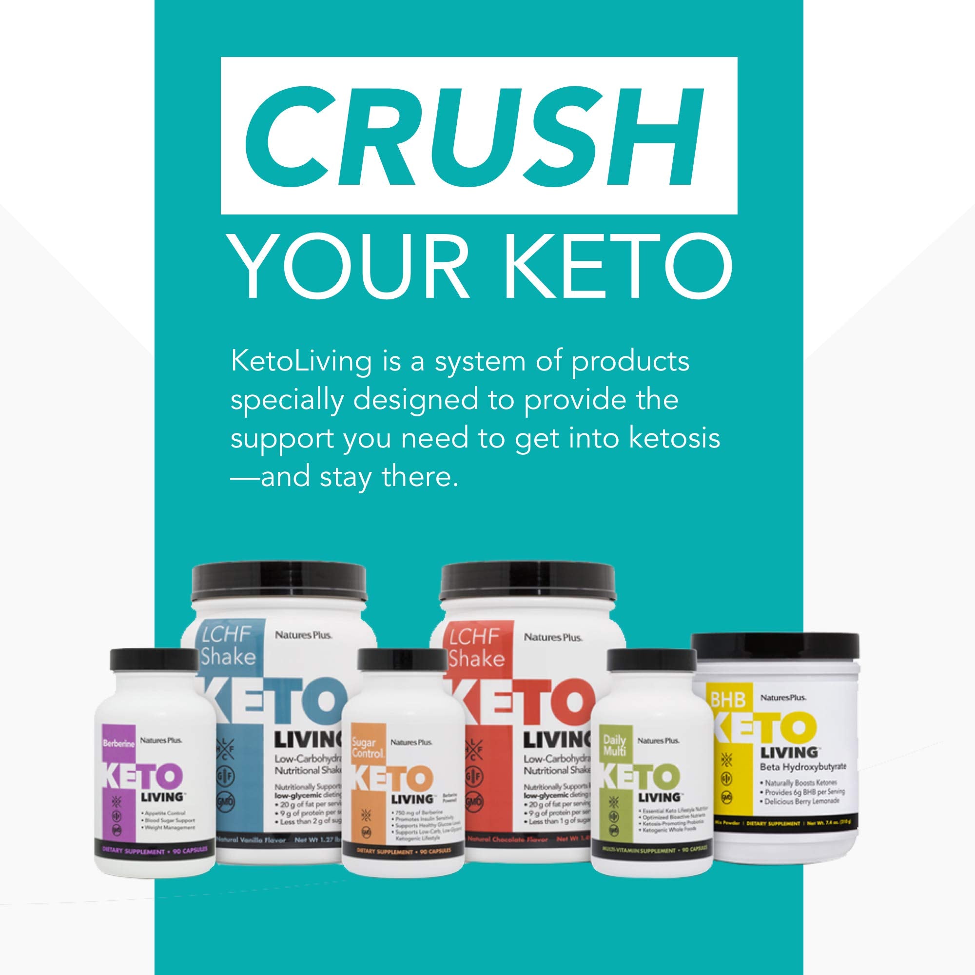 NaturesPlus KetoLiving keto diet setup image suggests convenient zero carb protein for busy days.