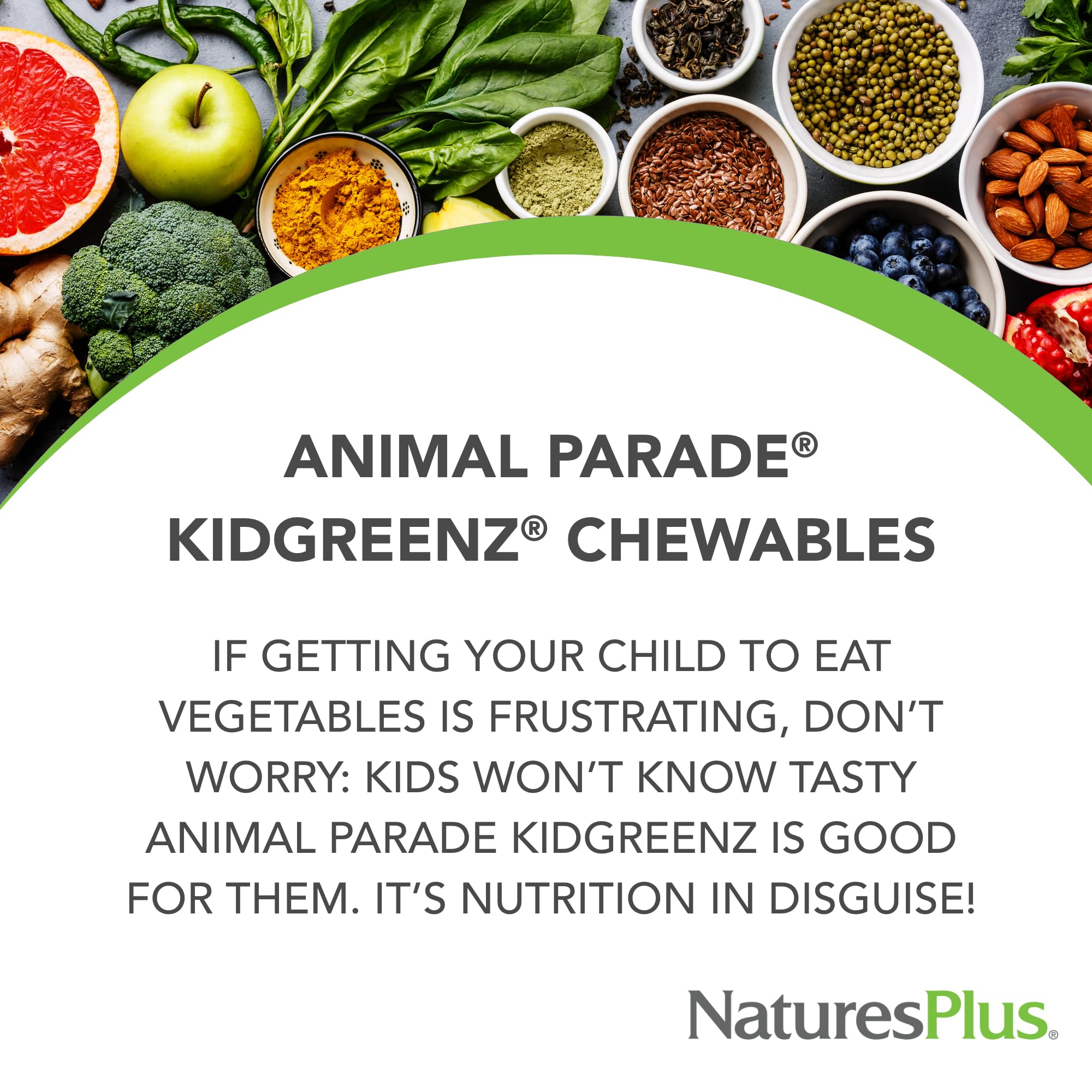 NaturesPlus KidGreenz animal-shaped tablets for kids’ daily vitamins.