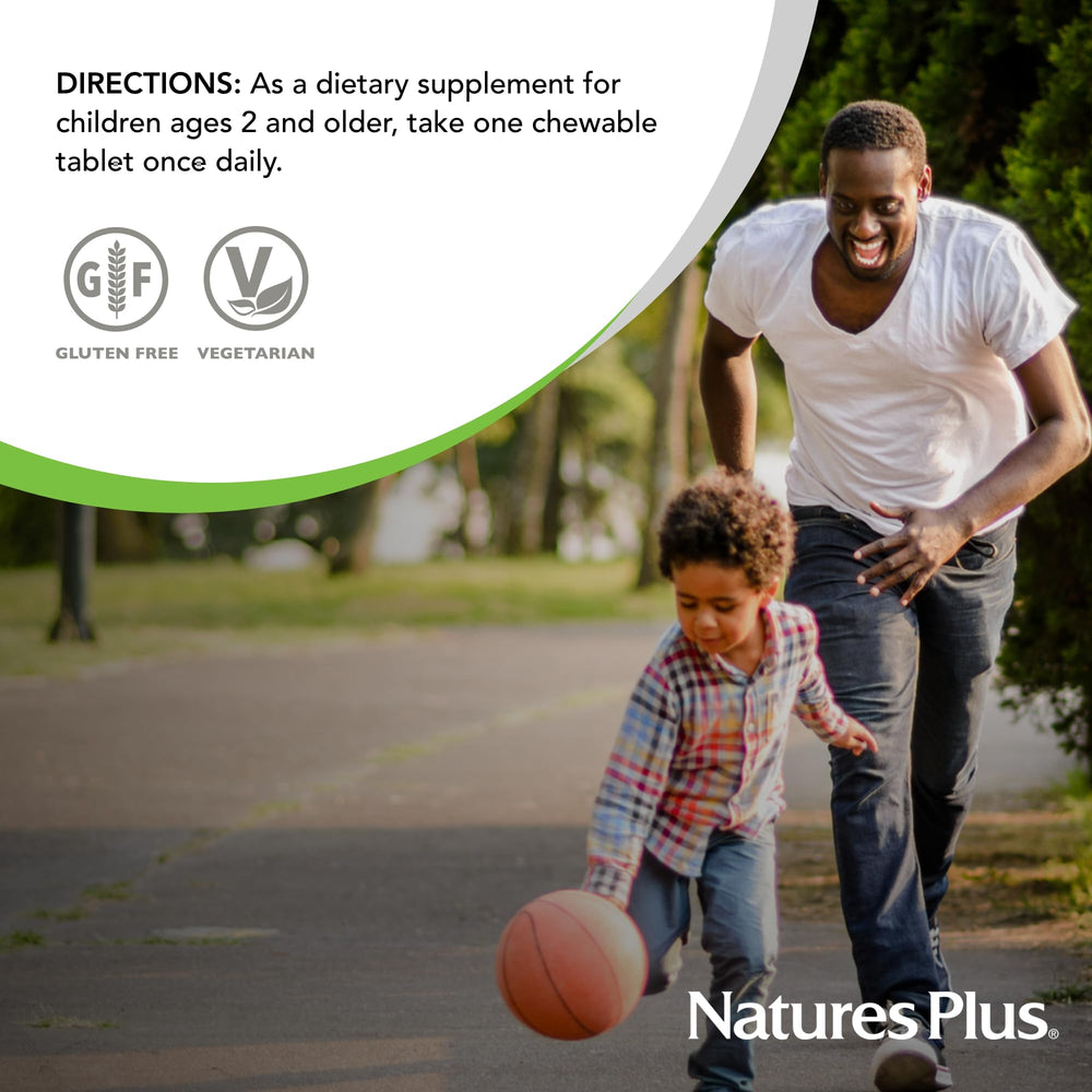NaturesPlus KidGreenz tropical-fruit flavor appeals to kids daily.