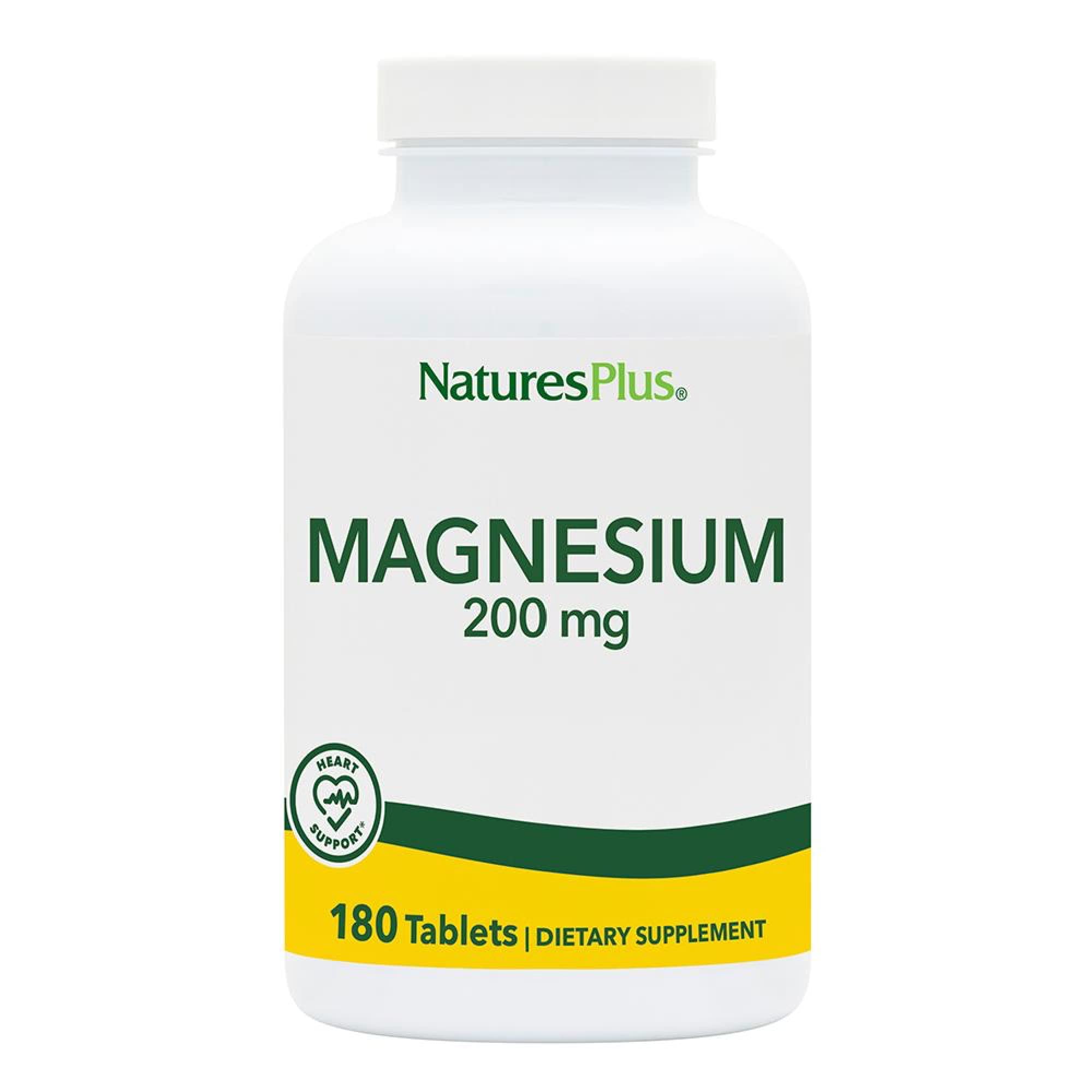 NaturesPlus Magnesium 200 mg tablets bottle front label for daily wellness.