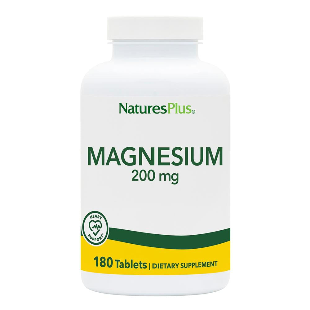 NaturesPlus Magnesium 200 mg tablets bottle front label for daily wellness.