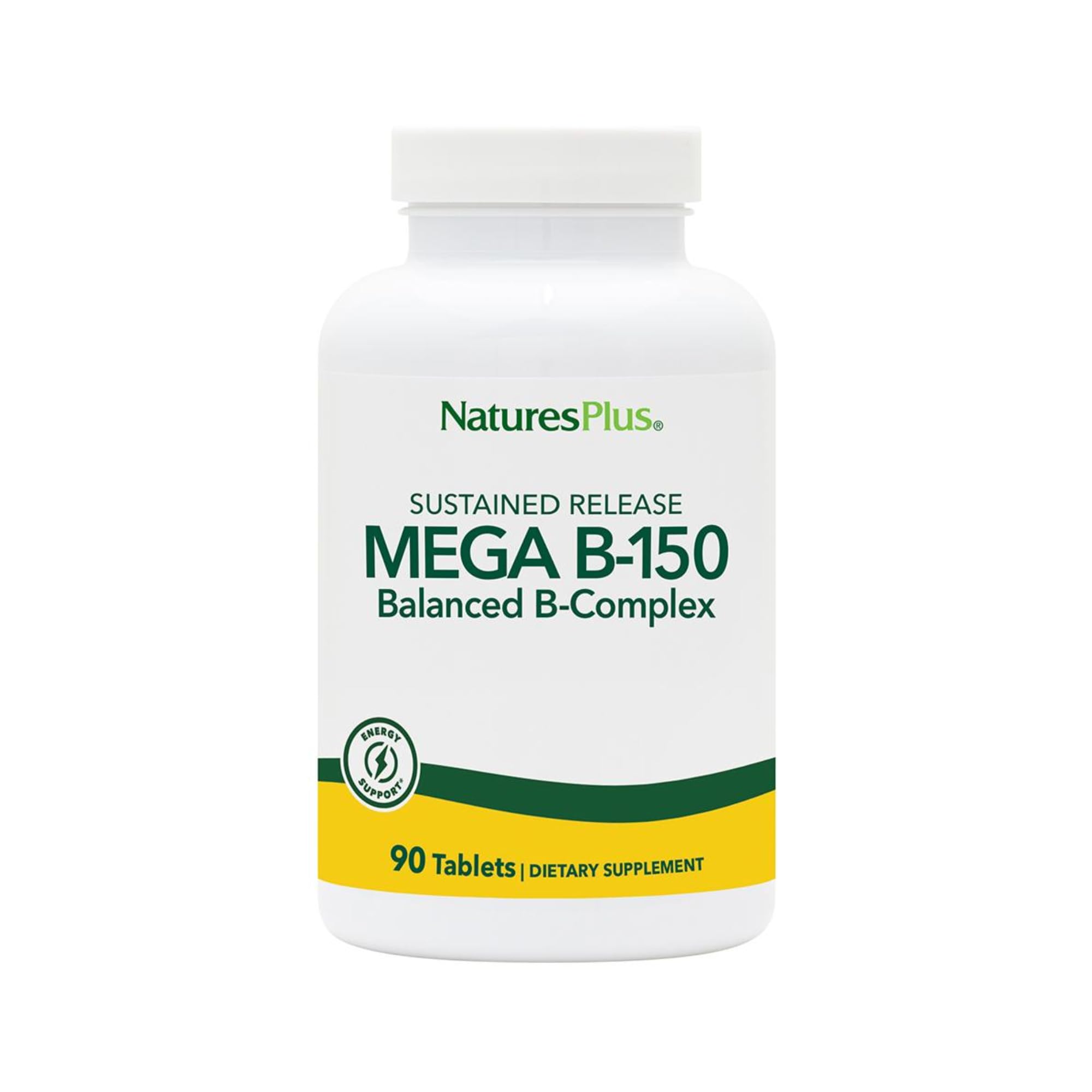 NaturesPlus Mega B-150 bottle displaying high-potency B vitamins for daily energy support