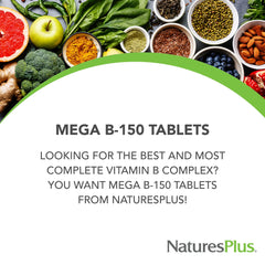 NaturesPlus Mega B-150 tablets with ingredients and rice bran base