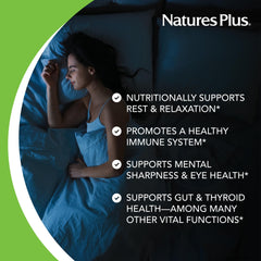 NaturesPlus Melatonin Spray close-up shows vitamin B6 and E ingredients for restful support.