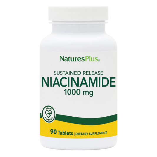 NaturesPlus Niacinamide 1000 mg bottle with 180 servings; supports energy production