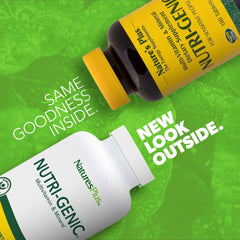 Nature's Plus Nutri-Genic bottle label highlights gluten-free and allergen-free features.