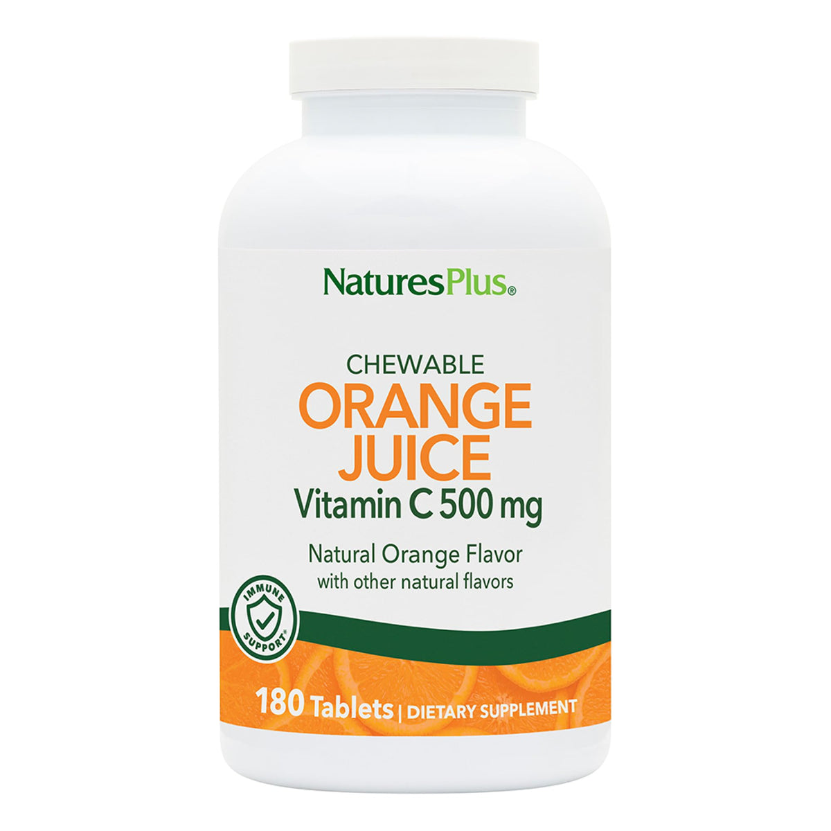 NaturesPlus Orange Juice chewable bottle with orange flavor for daily immune support