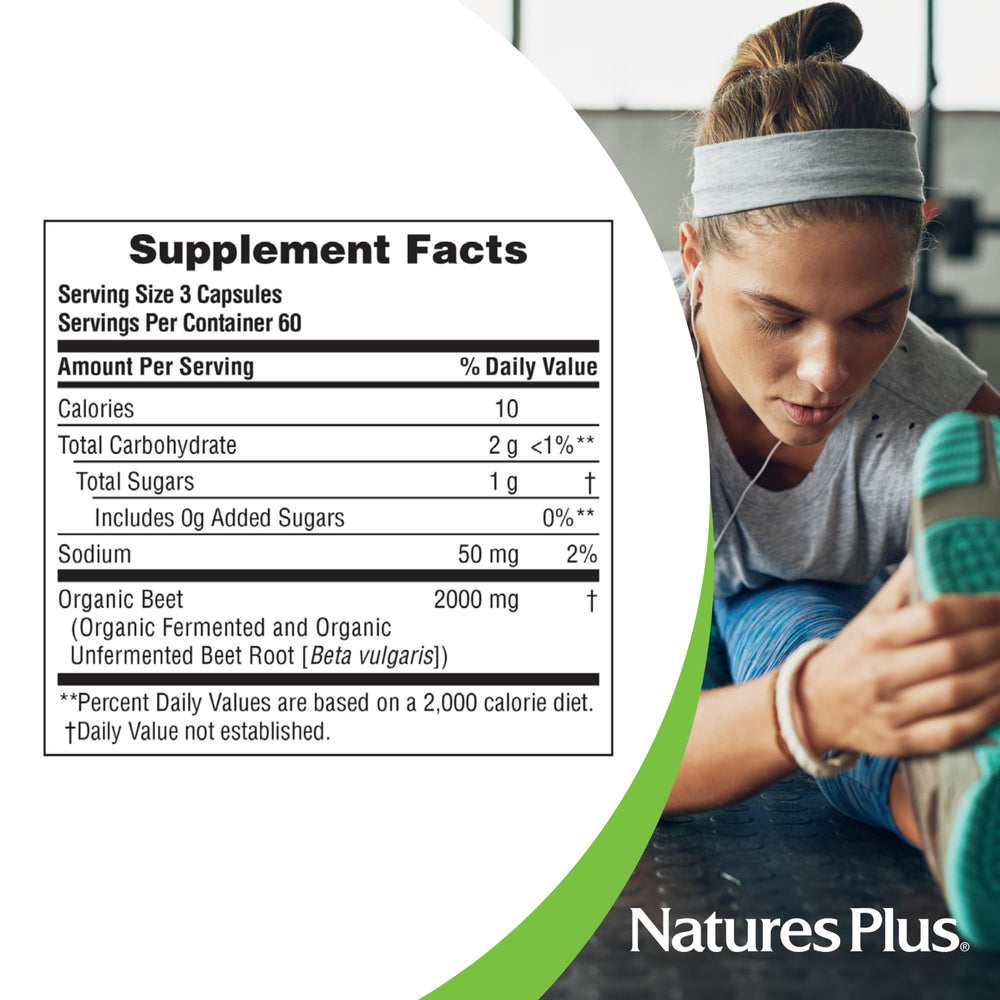 On-the-go lifestyle with NaturesPlus Organic Beet capsules for convenient daily nutrition.