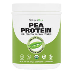 NaturesPlus Organic Pea Protein bottle front view for vegan energy and recovery support.