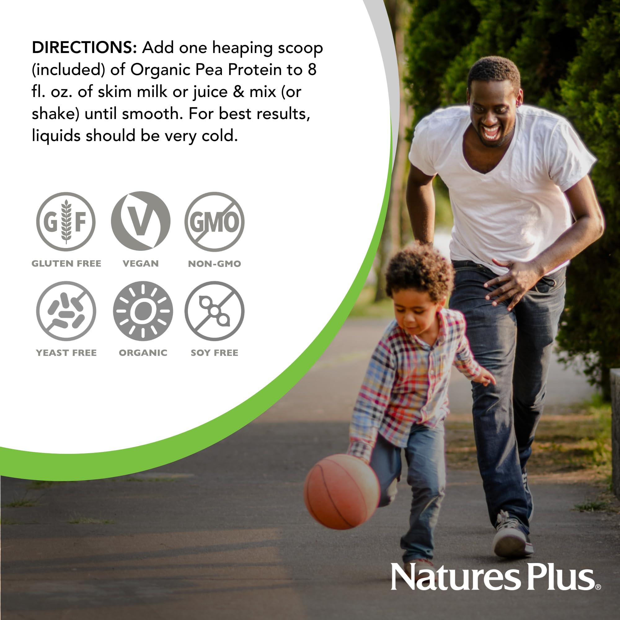 NaturesPlus Organic Pea Protein on the kitchen counter during meal prep.