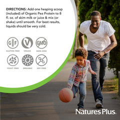 NaturesPlus Organic Pea Protein on the kitchen counter during meal prep.
