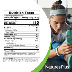 Nutrition panel showing quinoa boost and energy-supporting enzymes.