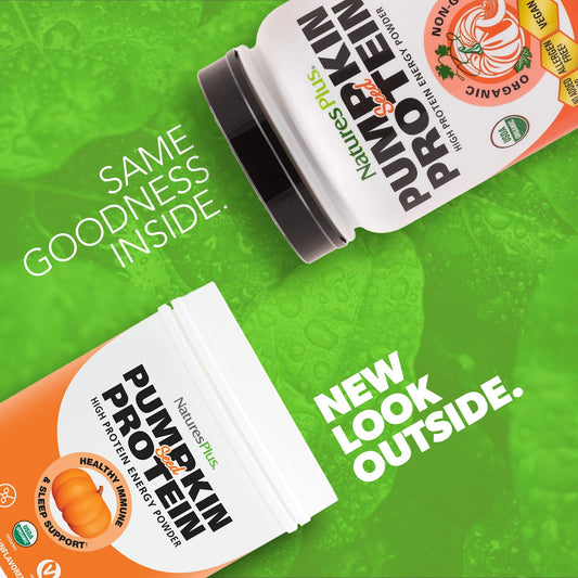NaturesPlus Organic Pumpkin Seed Protein Powder scoop for easy serving.