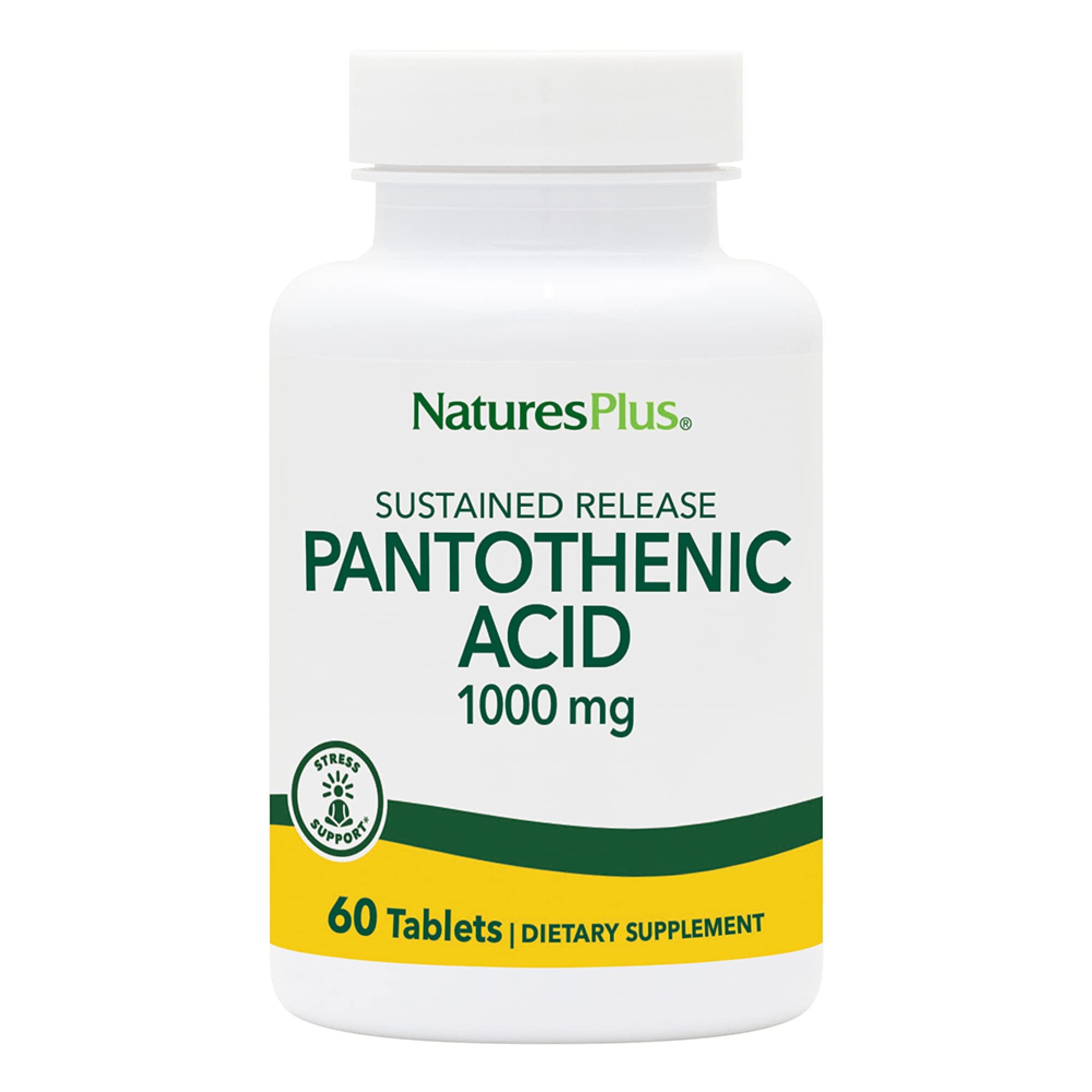 NaturesPlus Pantothenic Acid bottle front with 1000 mg potency supports energy metabolism