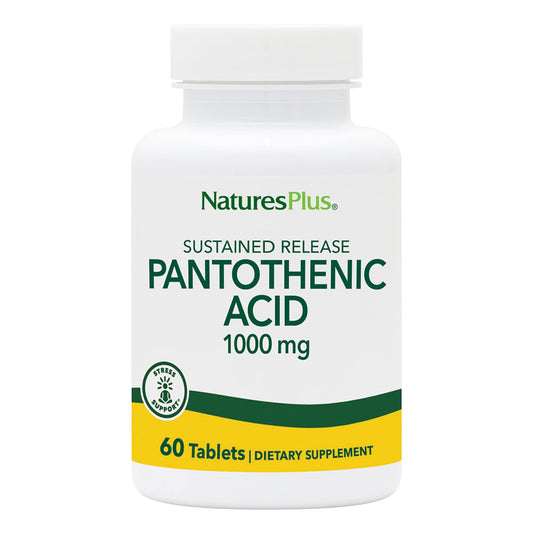NaturesPlus Pantothenic Acid bottle front with 1000 mg potency supports energy metabolism