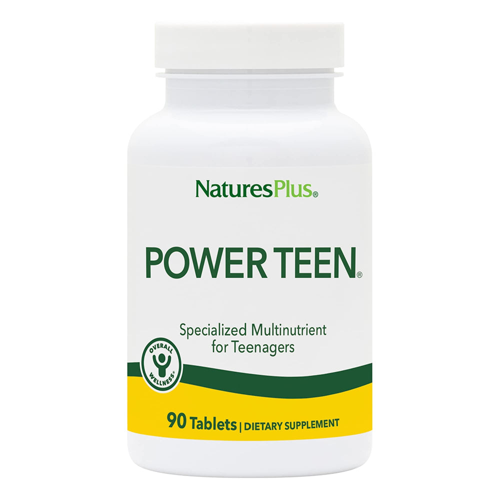 NaturesPlus Source of Life Power Teen bottle front demonstrates a complete daily vitamin solution.
