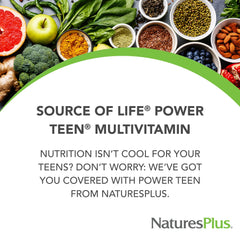 NaturesPlus Source of Life Power Teen tablets being poured for easy daily use.