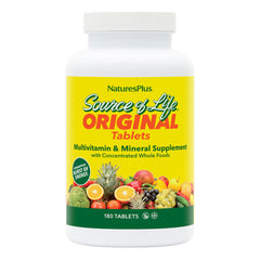 NaturesPlus Source of Life bottle on counter for daily energy support.