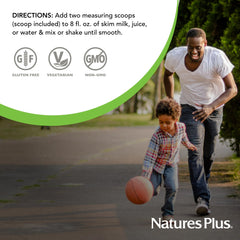 NaturesPlus Source of Life Energy Shake spooning creamy granola shake for a quick meal