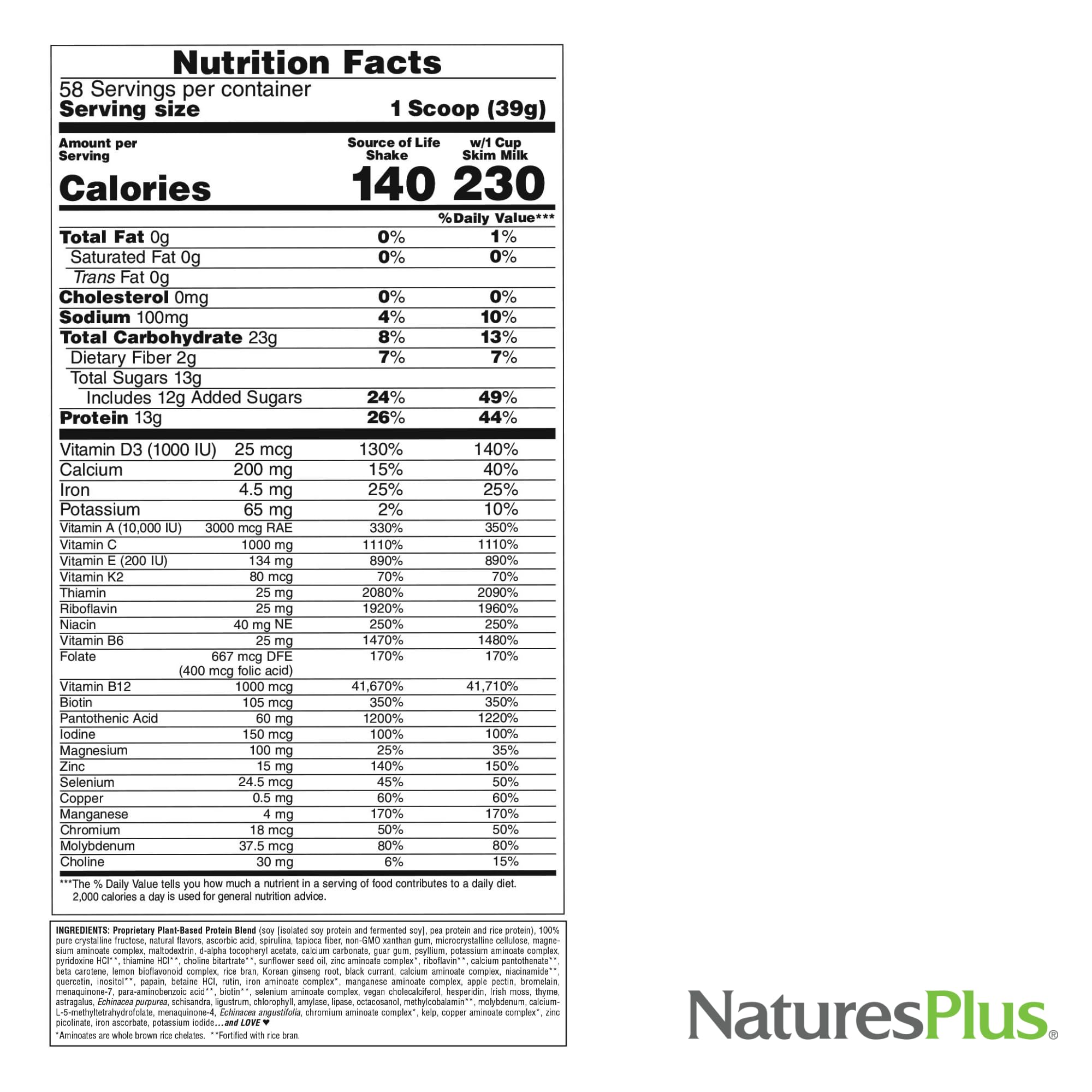 NaturesPlus Source of Life Energy Shake gluten-free symbol for allergen-friendly options.