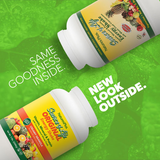 NaturesPlus Source of Life Energy Shake nutrition label for quick planning.
