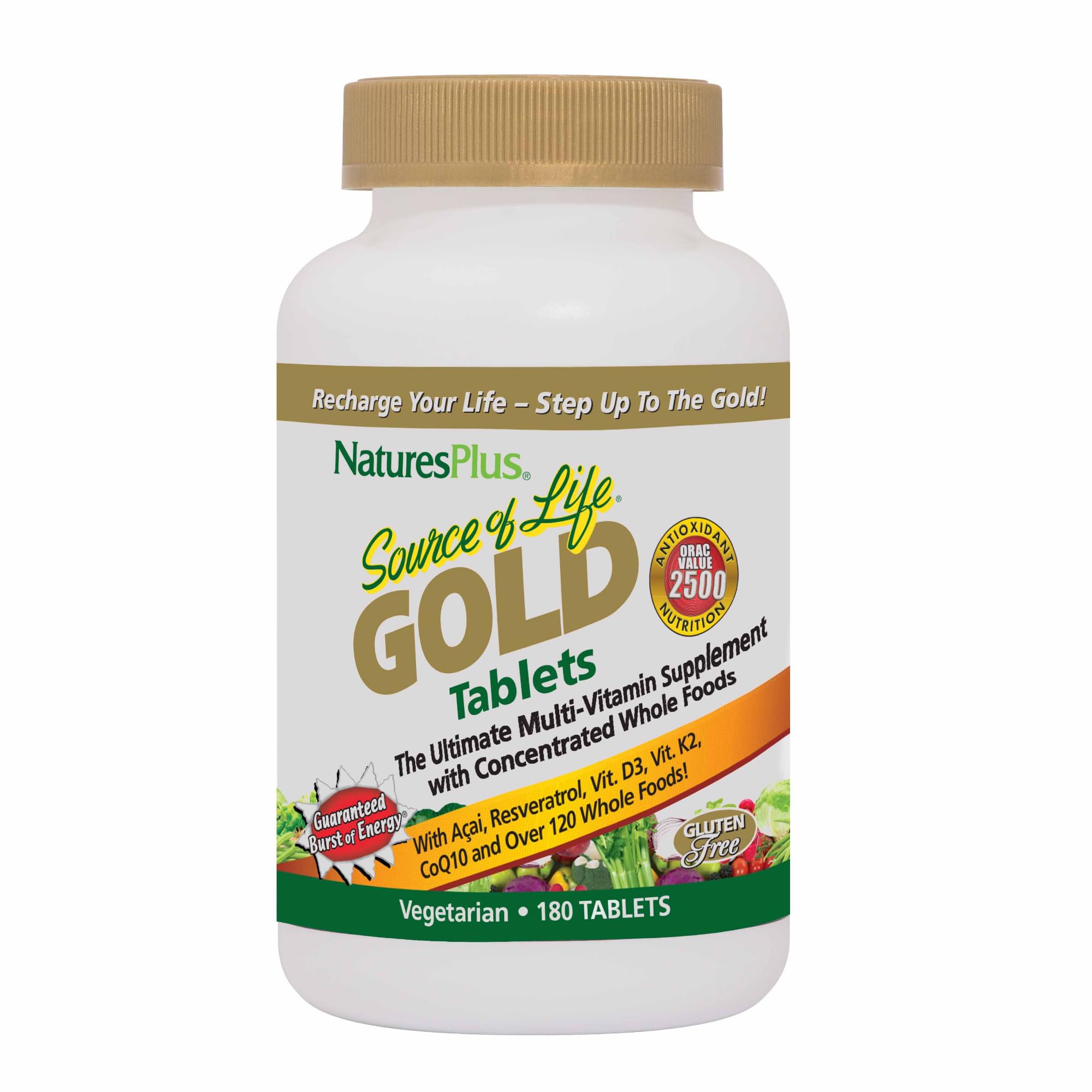 NaturesPlus Source of Life GOLD bottle showing comprehensive multivitamin nutrition