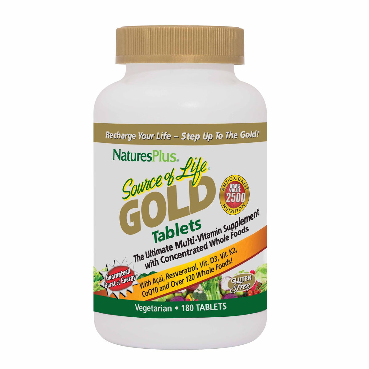 NaturesPlus Source of Life GOLD bottle showing comprehensive multivitamin nutrition
