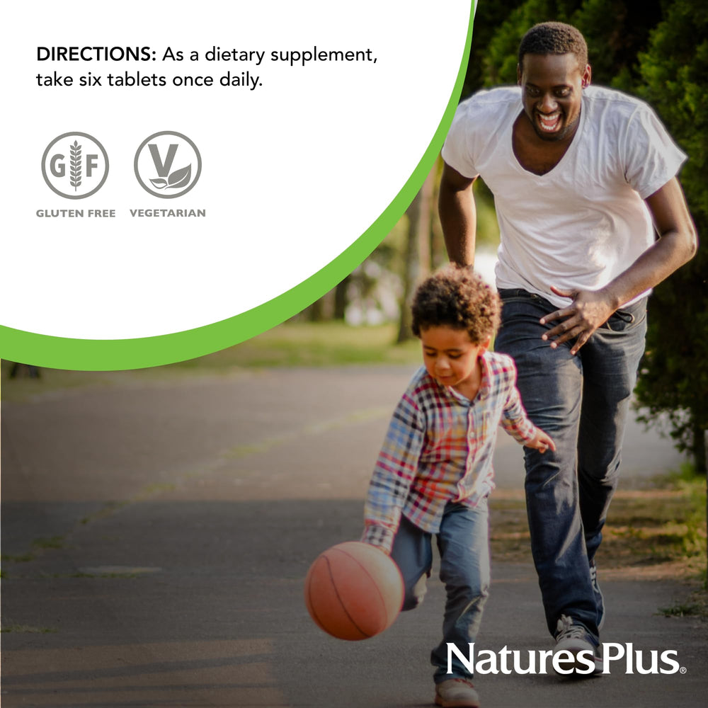 NaturesPlus Source of Life Gold ingredients icons highlight whole-food blend