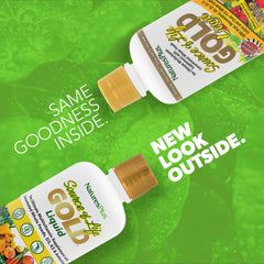 Close up of NaturesPlus Source of Life Gold Liquid label highlighting D3, B12 and K2