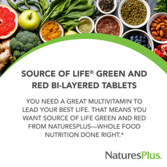 Close-up of Source of Life Green & Red multivitamin tablets showing texture and color