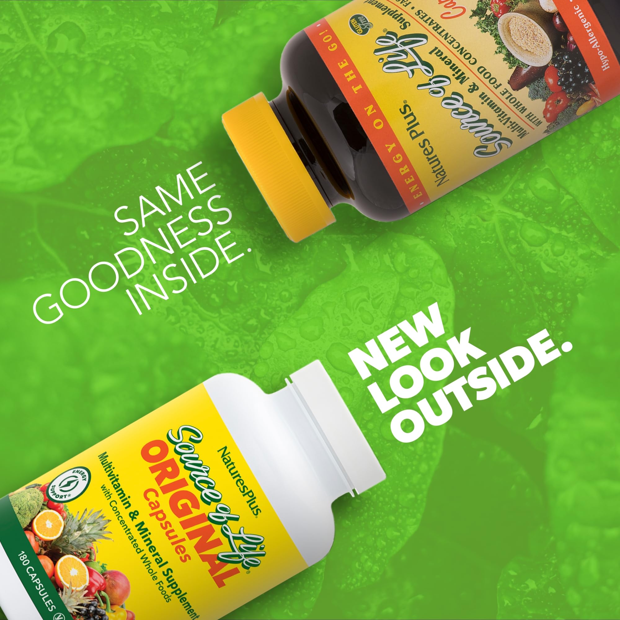NaturesPlus Source of Life label detail highlights whole-food nutrition and energizing botanicals