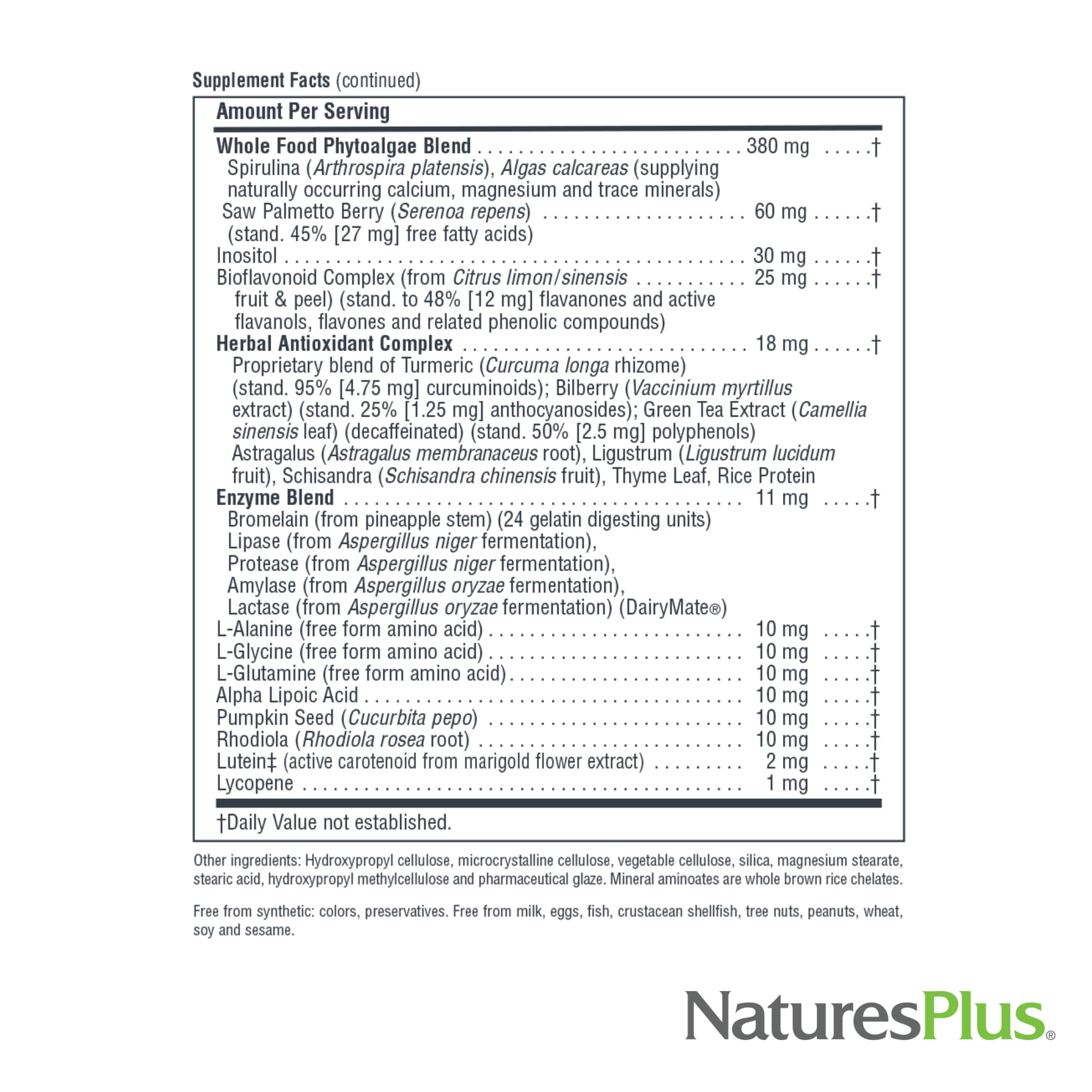 NaturesPlus Source of Life Men gluten-free symbol on product packaging.