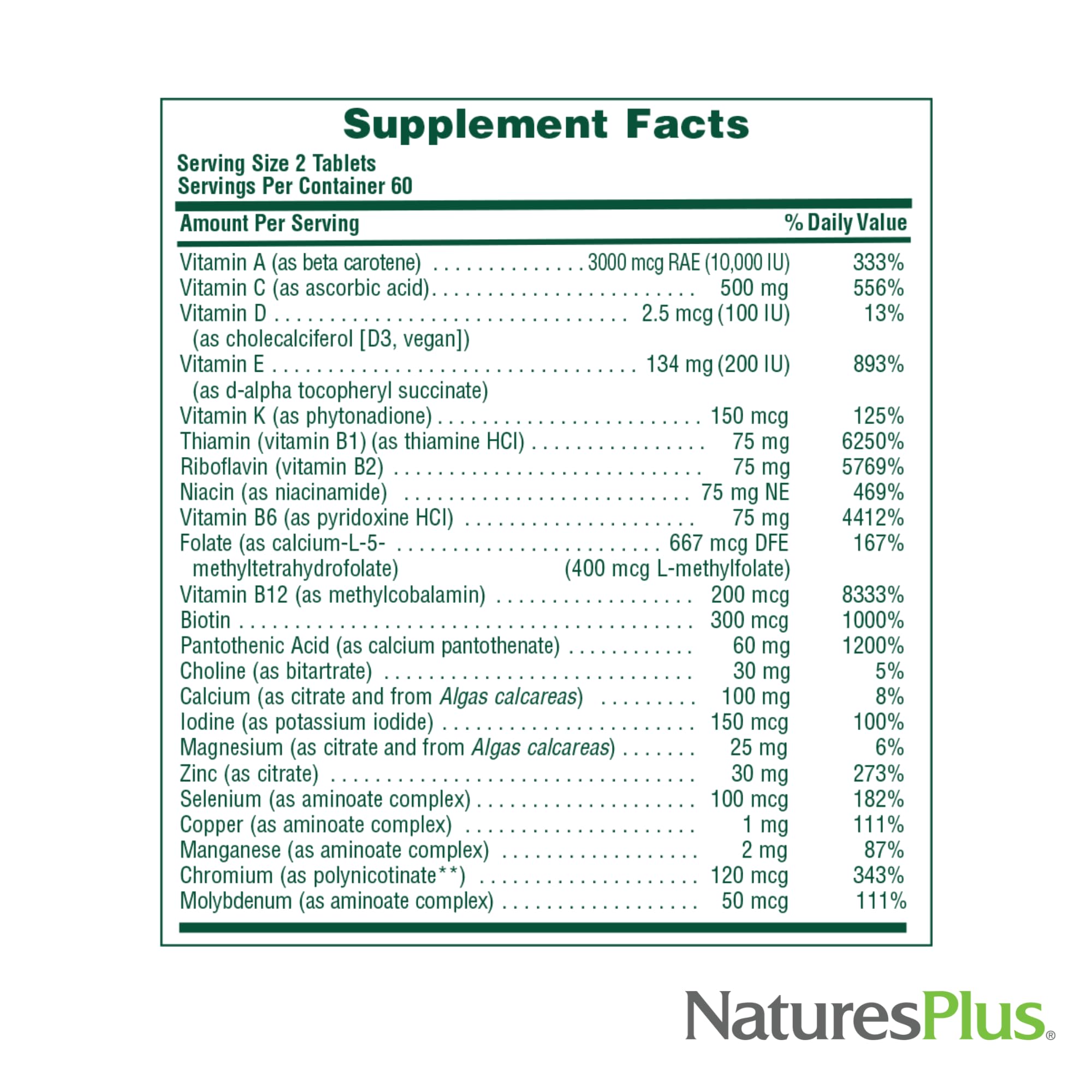 NaturesPlus Source of Life Men ingredients chart highlighting antioxidants blend.