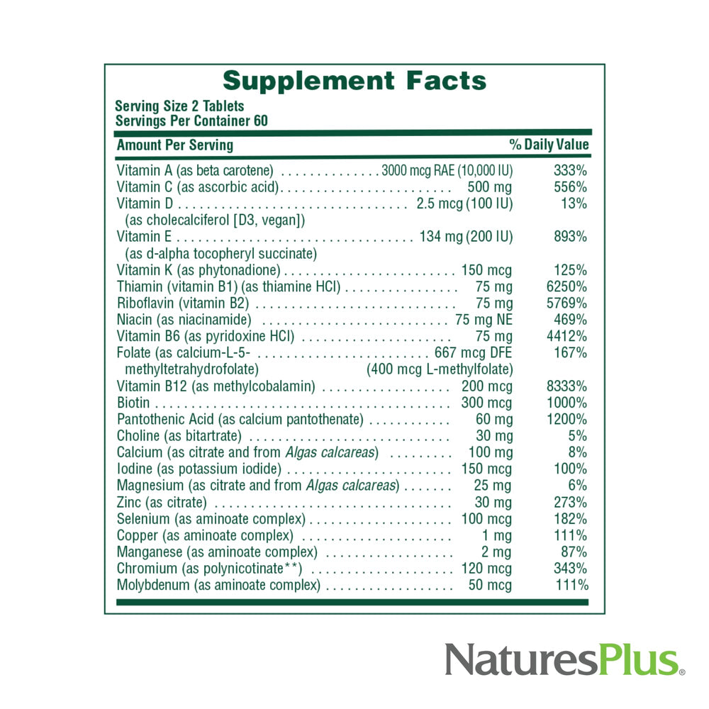 NaturesPlus Source of Life Men ingredients chart highlighting antioxidants blend.