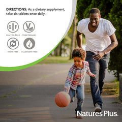 NaturesPlus Source of Life No Iron Mini-Tabs gluten-free tag confirms allergen-friendly formula