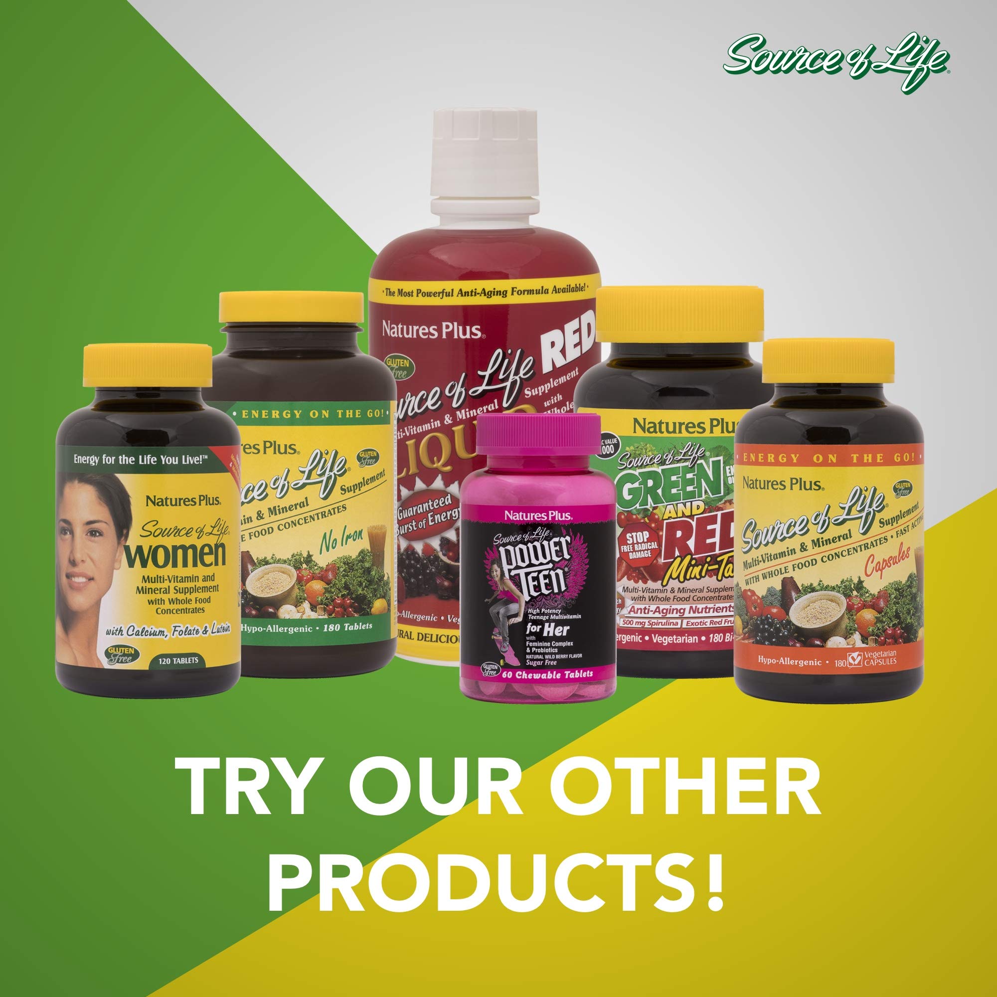 NaturesPlus Source of Life No Iron Mini-Tabs on kitchen counter ready to take