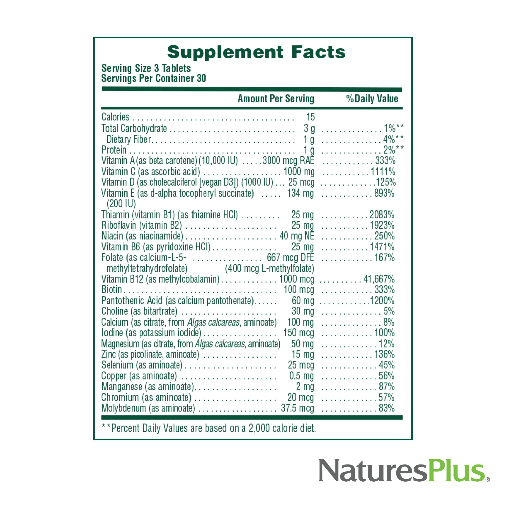 NaturesPlus Source of Life No Iron demonstrated with vegetarian-friendly tablets for daily wellness.