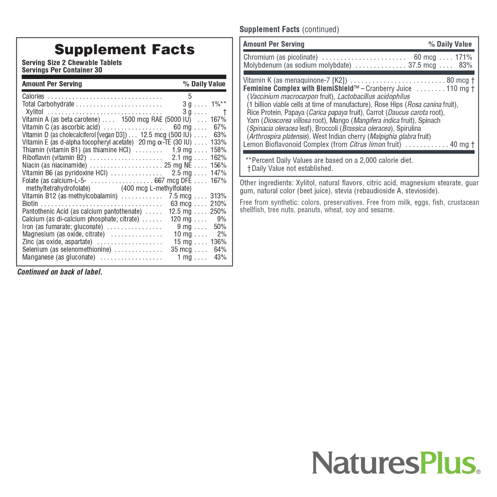 NaturesPlus Source of Life Power Teen for Her packaging highlights gluten-free and hypoallergenic formula
