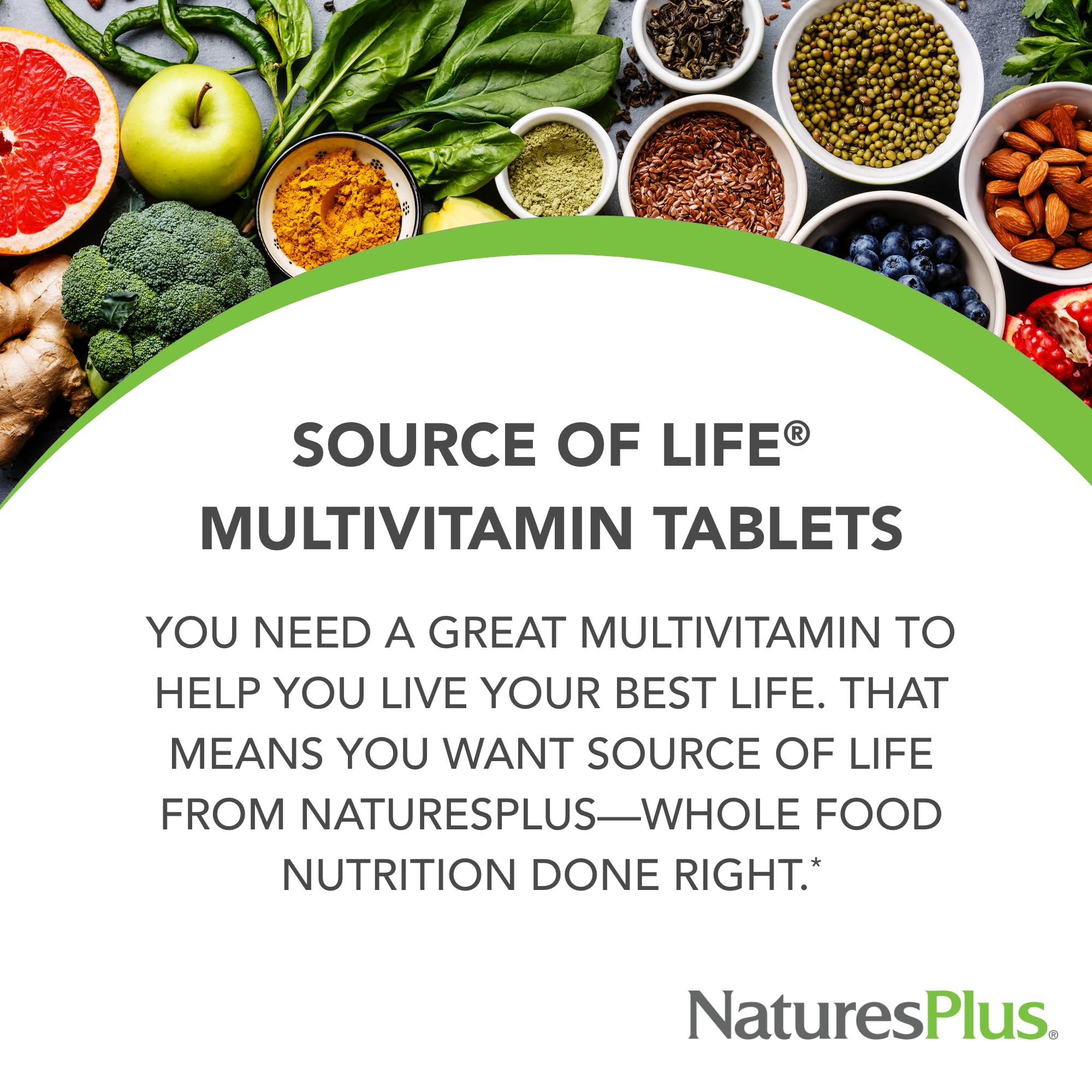 NaturesPlus Source of Life tablets close-up showing quality ingredients.