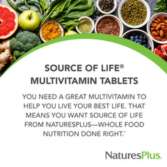 NaturesPlus Source of Life tablets close-up showing quality ingredients.