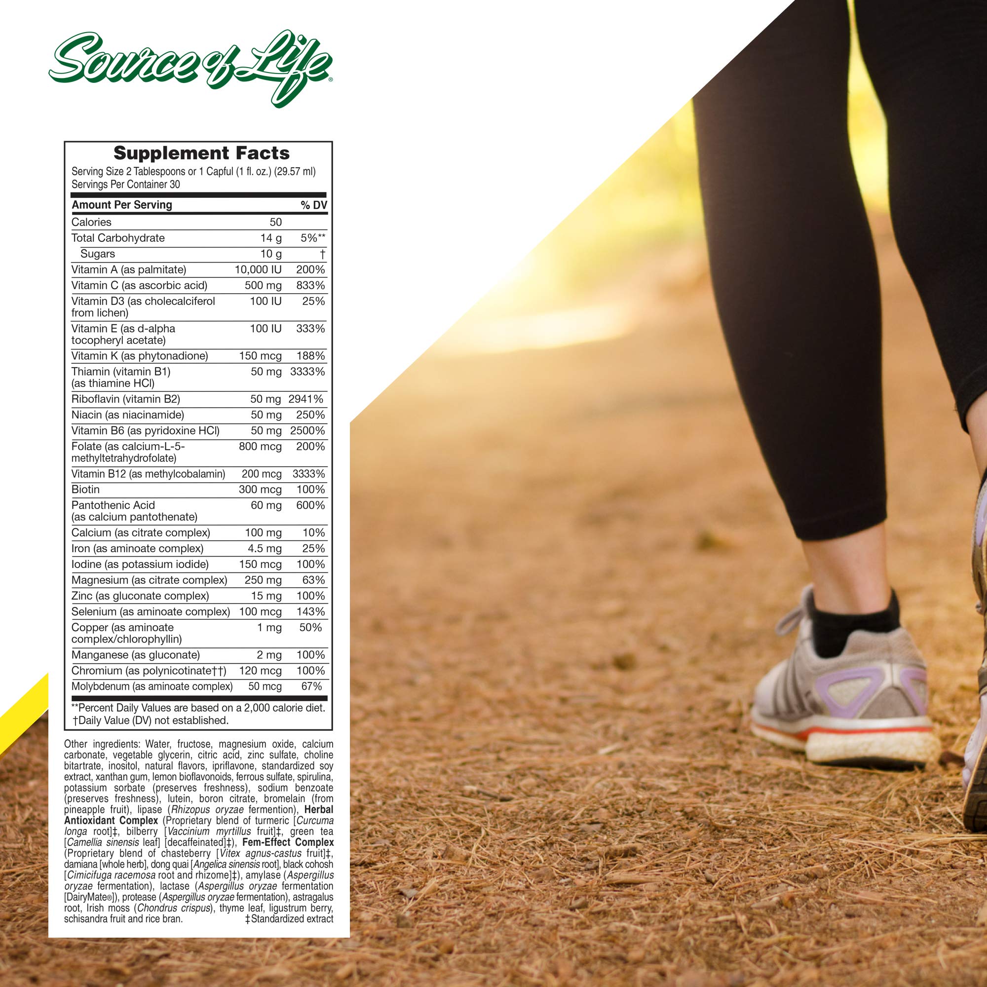NaturesPlus Source of Life Women liquid gluten-free formulation label on bottle