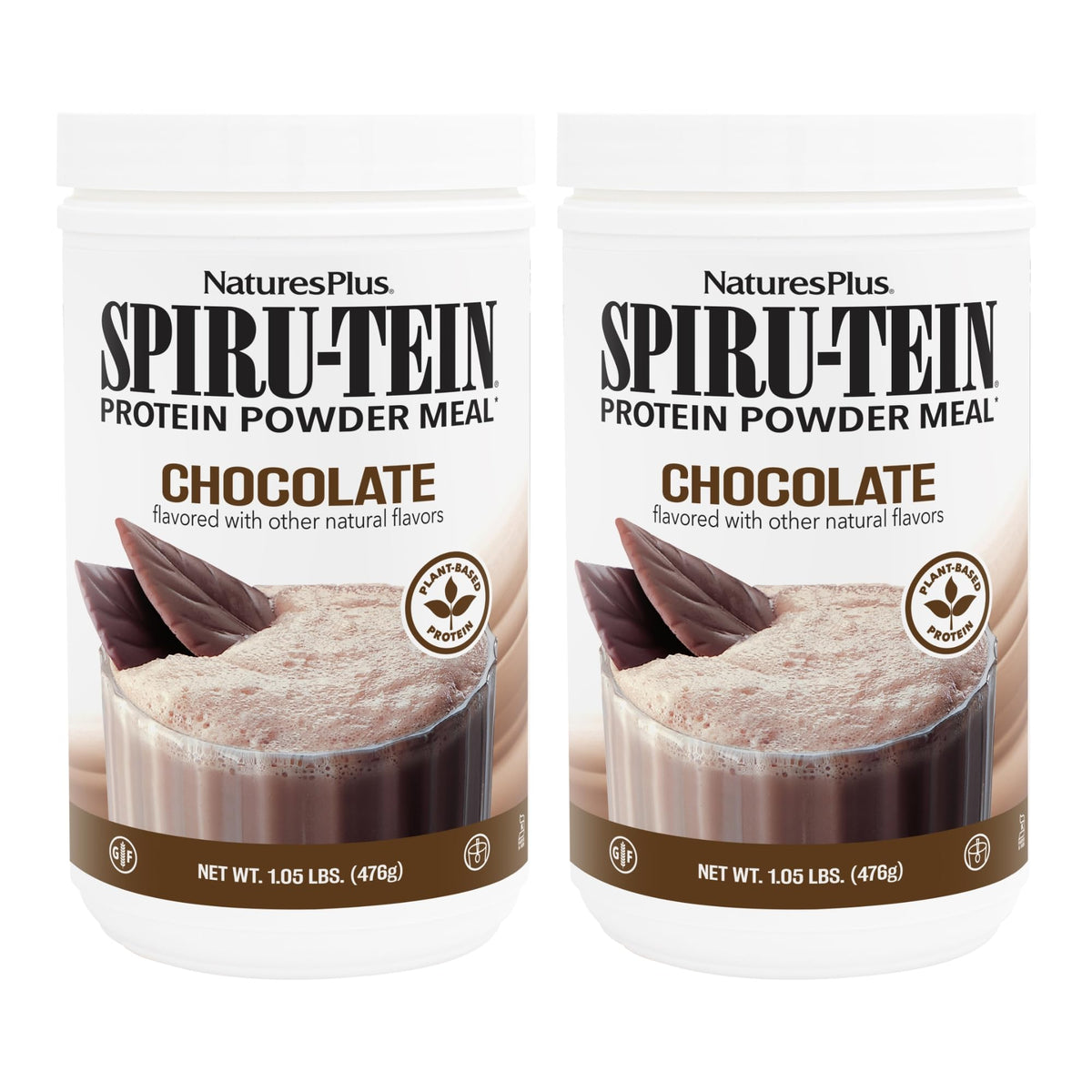 NaturesPlus SPIRU-TEIN Chocolate packaging highlights a plant-based protein option for daily use.