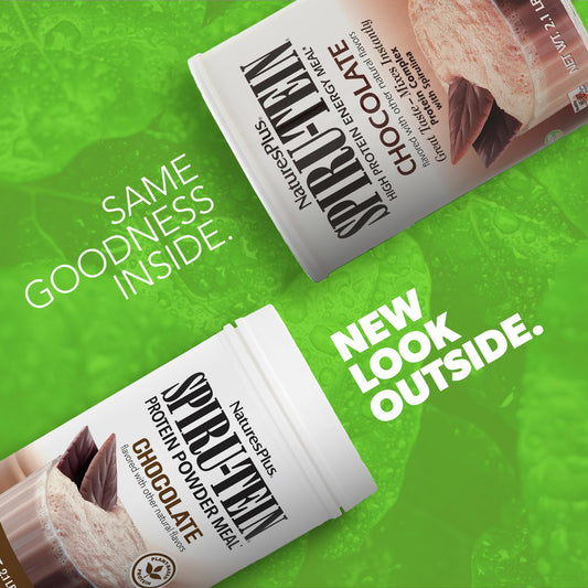 Pouring SPIRU-TEIN Chocolate into a glass shows quick mixability.