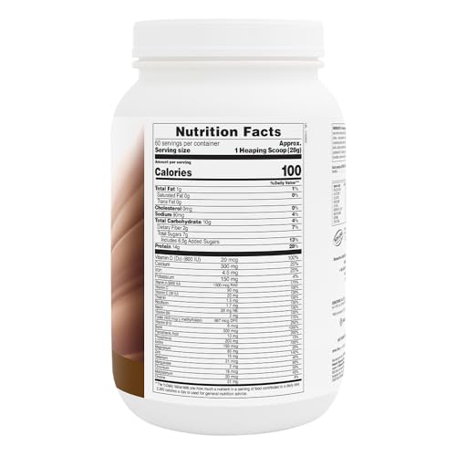NaturesPlus SPIRU-TEIN chocolate powder in scoop, indicating protein content per serving.